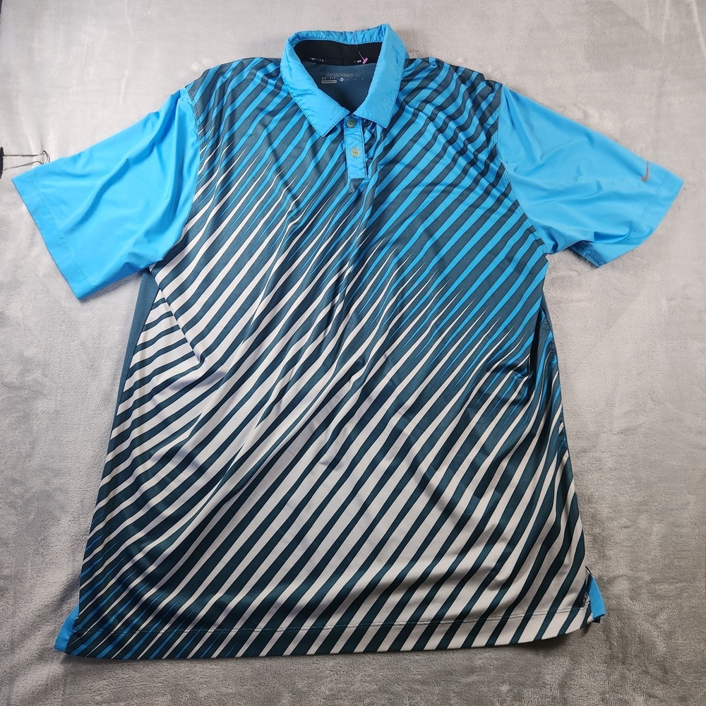 Nike Golf Tour Performance Dri-Fit Polo Shirt Mens XL Blue‎ Stripe Athletic Top